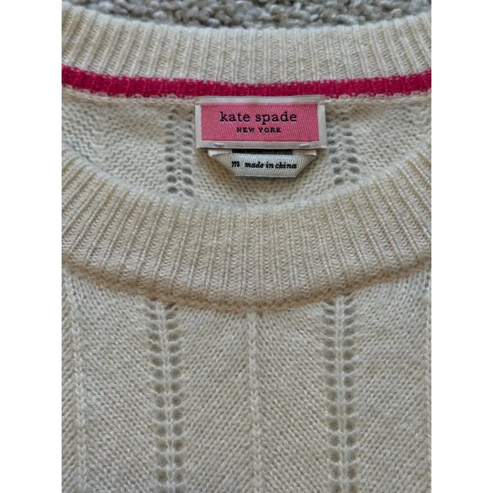Kate Spade New York Cream Puff Sleeve Pointelle Sweater Soft Knit
